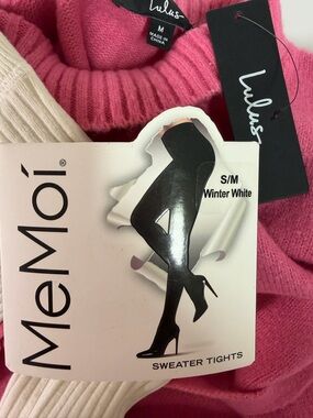 2 pc Lulus Pink Sweater Dress M/MeMoi Ribbed sweater tights S-M